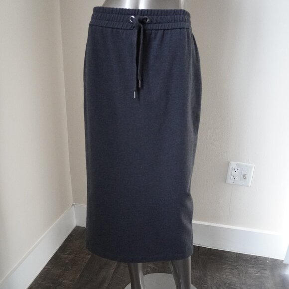 Brunello Cucinelli Midi Skirt Cotton Stretch Charcoal Gray Size Medium New Tag - Picture 1 of 6